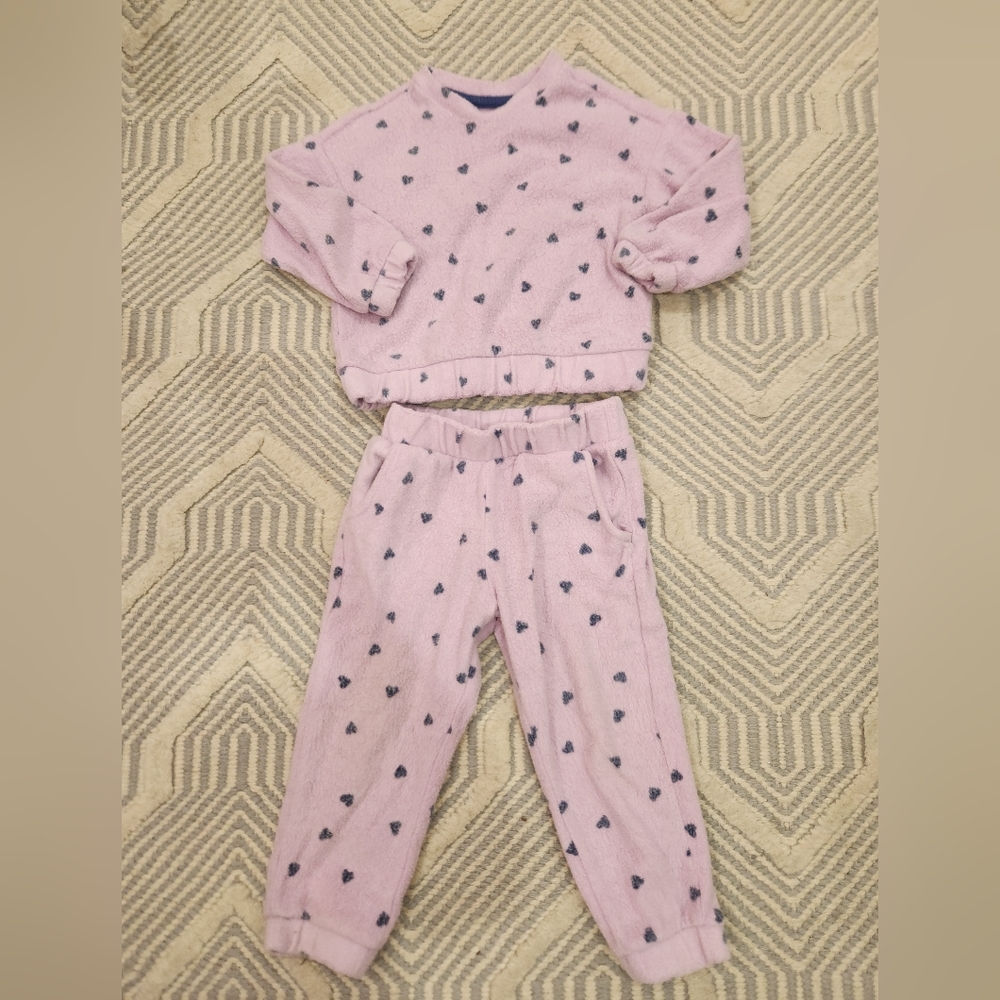 Cat & Jack fleece girls matching set. Pink with Purple hearts. Size 3T